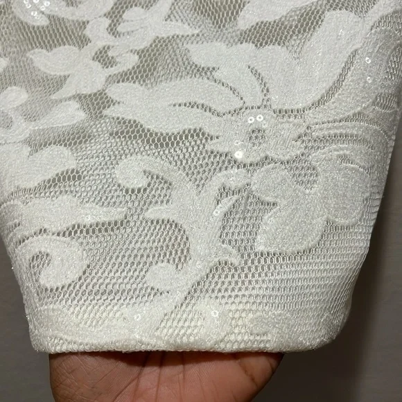 Minuet White Sequin Dress Size S Floral Pattern Sleeveless Prom Formal Wedding - Picture 6 of 12